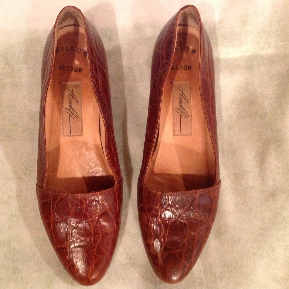 Amalfi Cognac Crocodile Print Leather Flat